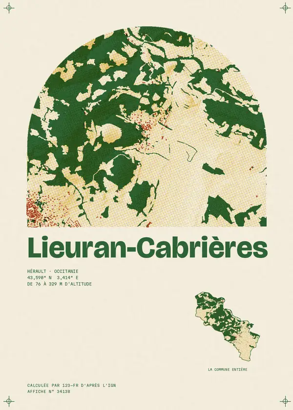 Affiche de Lieuran-Cabrières, calculée par 123-fr d'après l'IGN