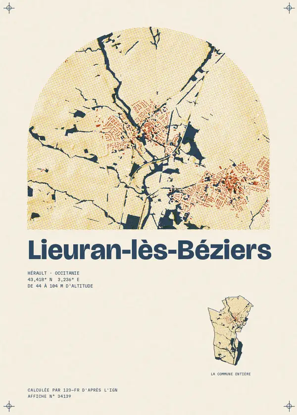 Affiche de Lieuran-lès-Béziers, calculée par 123-fr d'après l'IGN