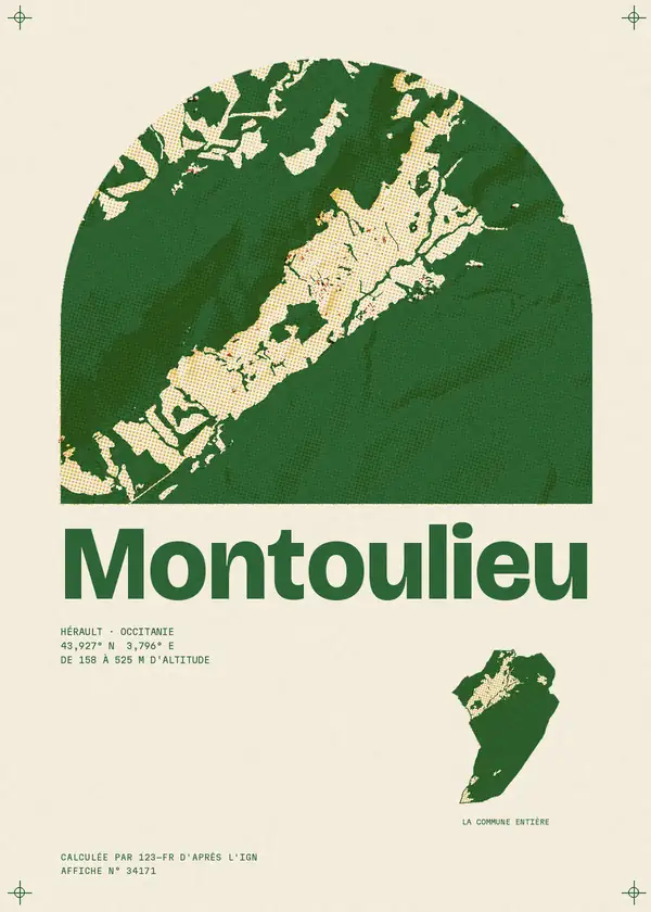 Affiche de Montoulieu, calculée par 123-fr d'après l'IGN