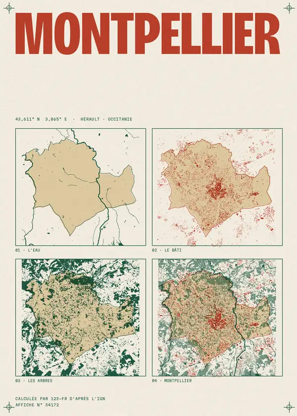 Affiche de Montpellier, calculée par 123-fr d'après l'IGN