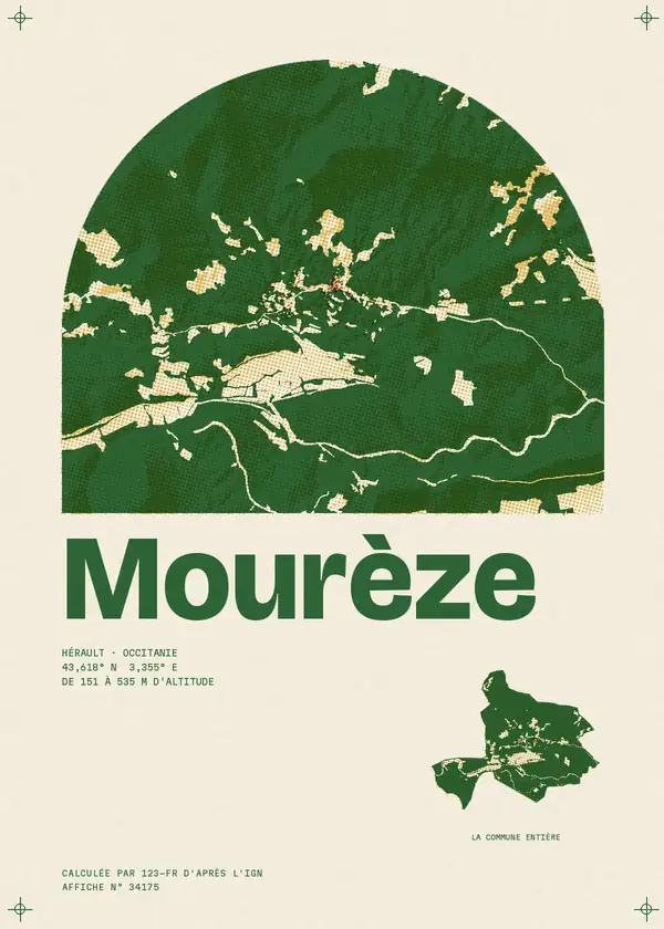 Affiche de Mourèze, calculée par 123-fr d'après l'IGN