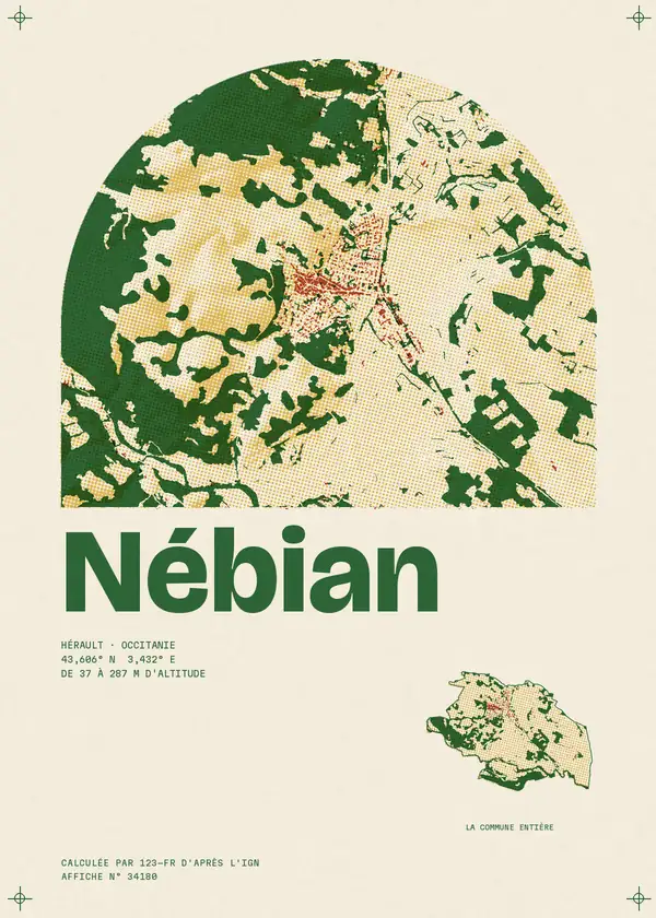 Affiche de Nébian, calculée par 123-fr d'après l'IGN