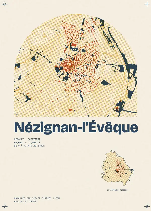Affiche de Nézignan-l'Évêque, calculée par 123-fr d'après l'IGN