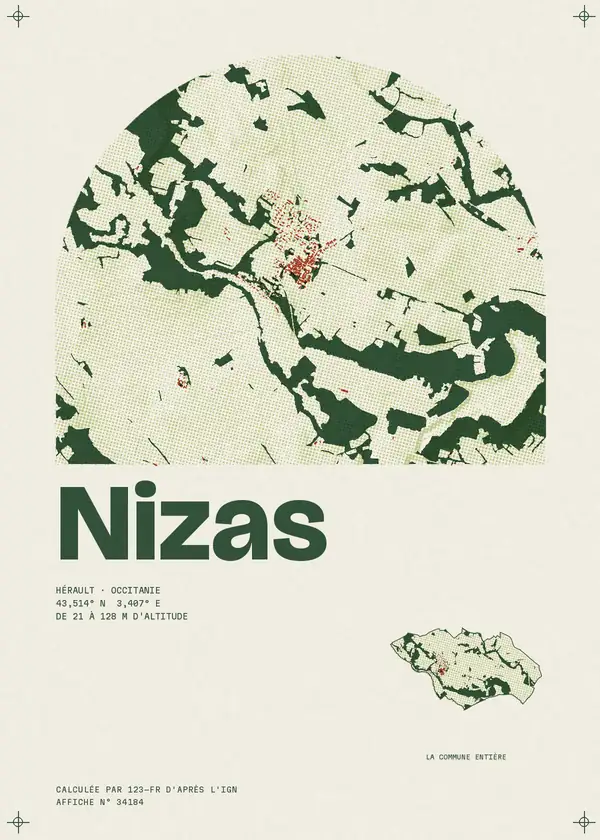 Affiche de Nizas, calculée par 123-fr d'après l'IGN