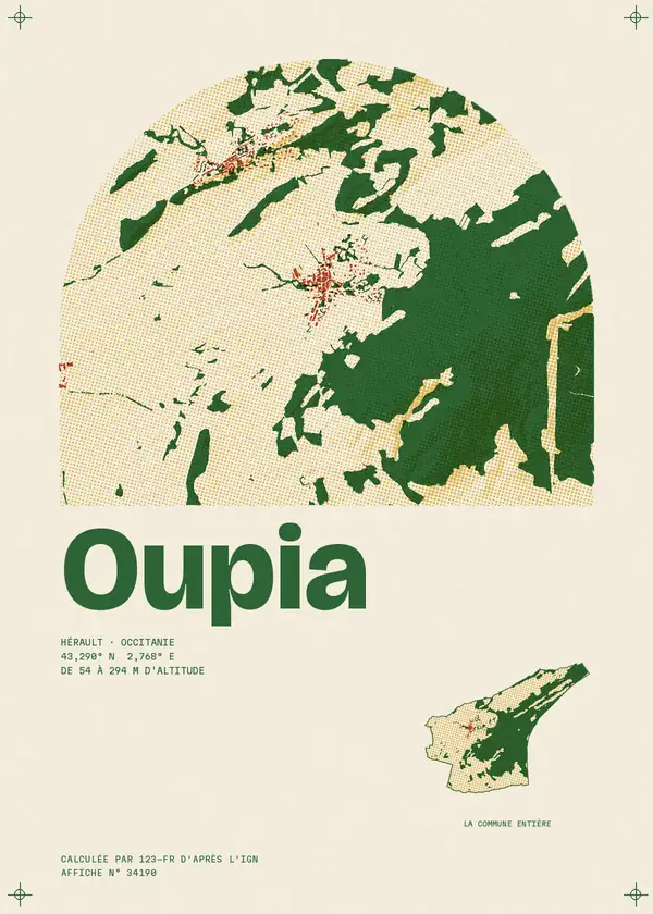 Affiche de Oupia, calculée par 123-fr d'après l'IGN
