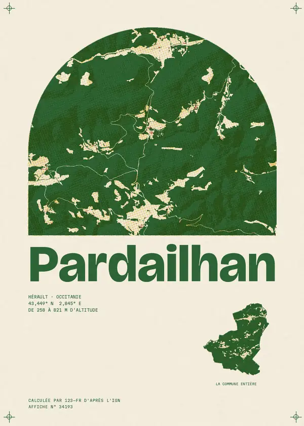 Affiche de Pardailhan, calculée par 123-fr d'après l'IGN