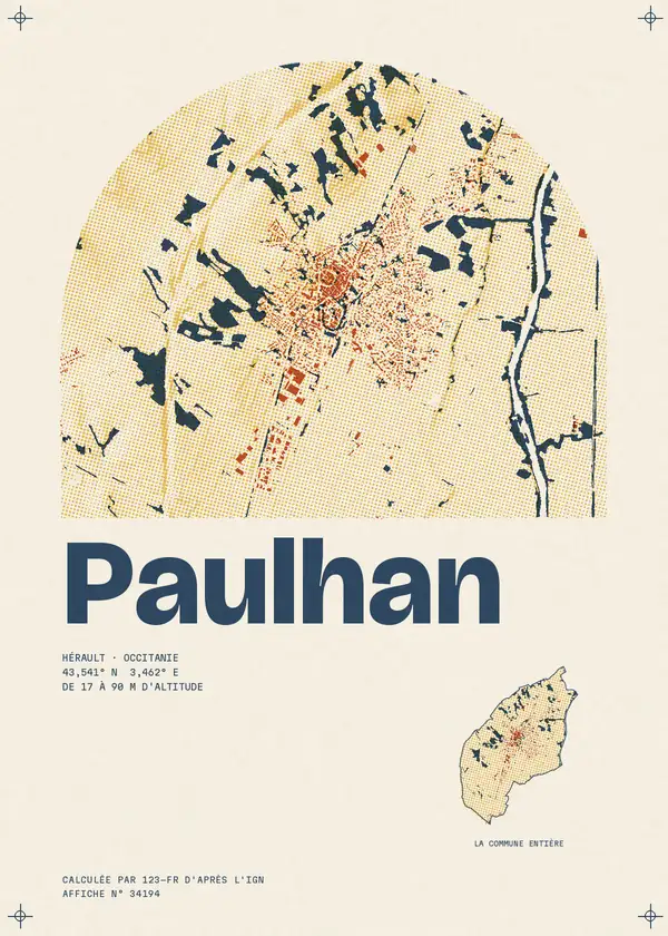 Affiche de Paulhan, calculée par 123-fr d'après l'IGN