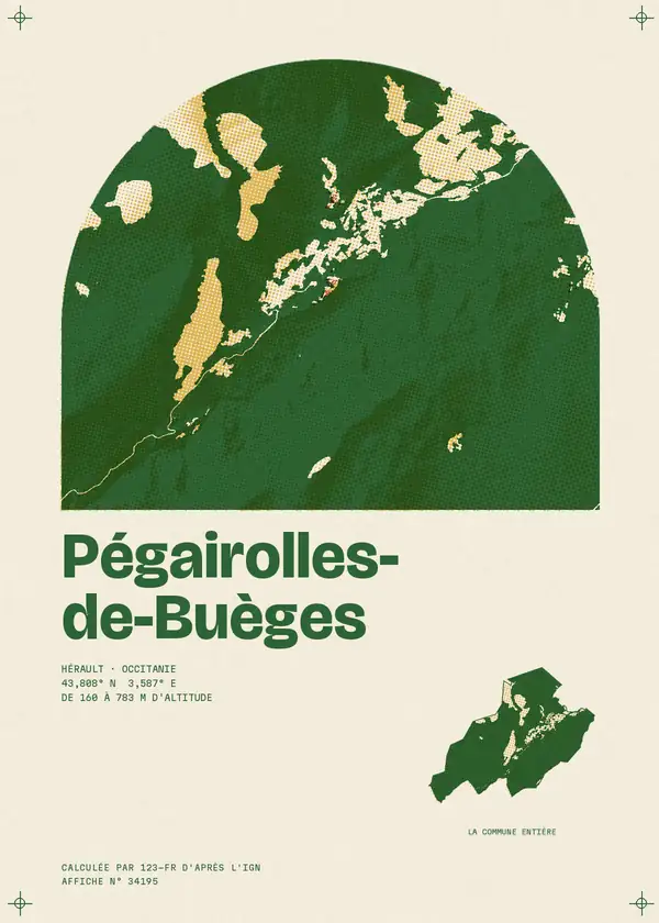 Affiche de Pégairolles-de-Buèges, calculée par 123-fr d'après l'IGN