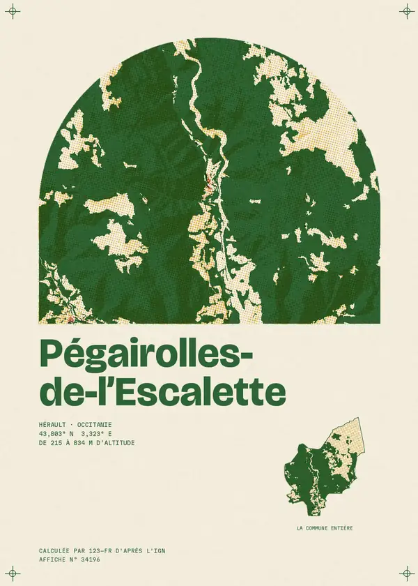 Affiche de Pégairolles-de-l'Escalette, calculée par 123-fr d'après l'IGN