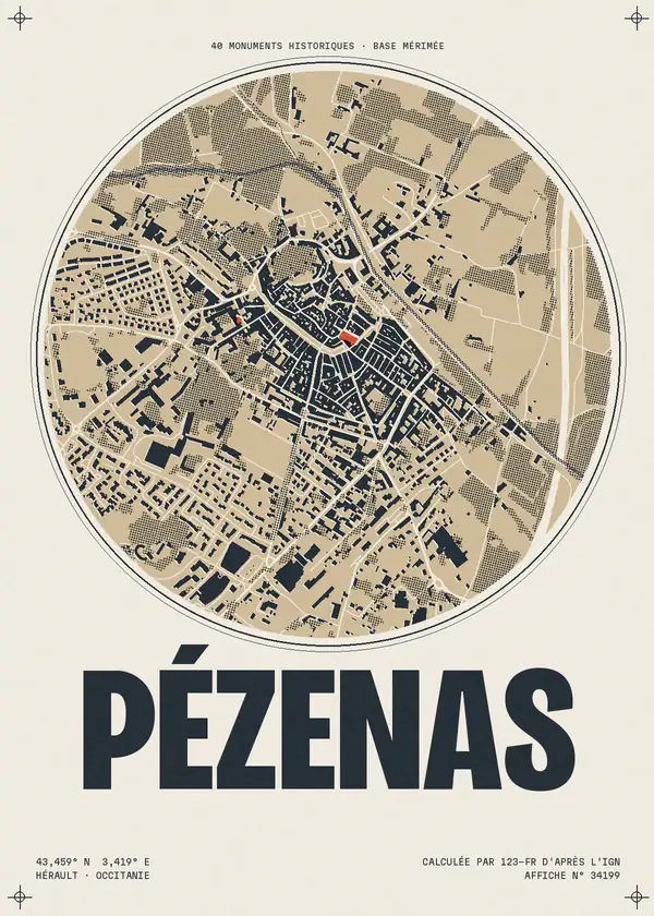 Affiche de Pézenas, calculée par 123-fr d'après l'IGN
