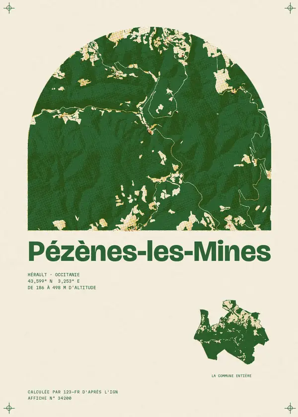 Affiche de Pézènes-les-Mines, calculée par 123-fr d'après l'IGN
