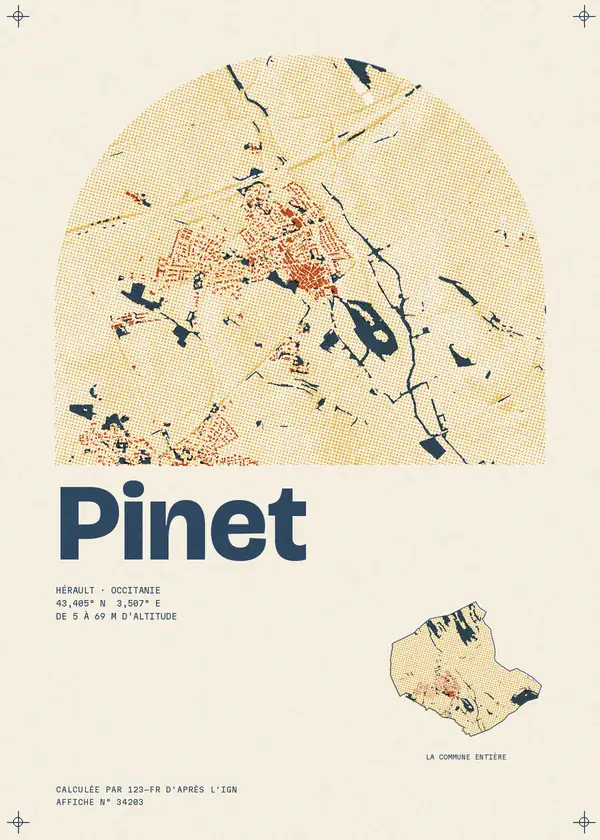 Affiche de Pinet, calculée par 123-fr d'après l'IGN
