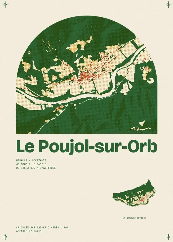 Affiche de Le Poujol-sur-Orb, calculée par 123-fr d'après l'IGN
