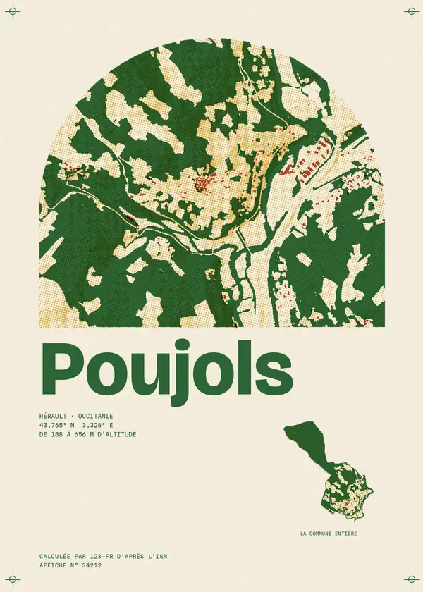 Affiche de Poujols, calculée par 123-fr d'après l'IGN