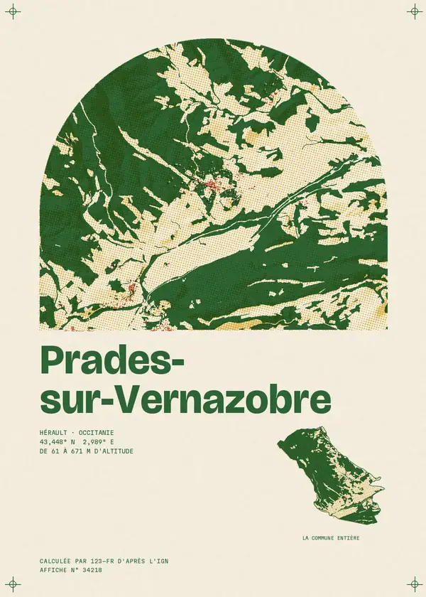 Affiche de Prades-sur-Vernazobre, calculée par 123-fr d'après l'IGN