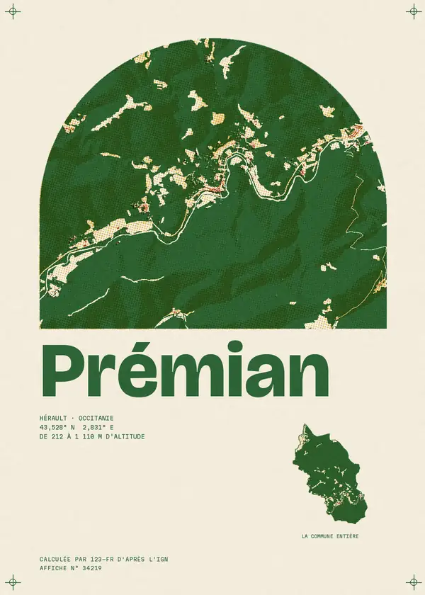 Affiche de Prémian, calculée par 123-fr d'après l'IGN