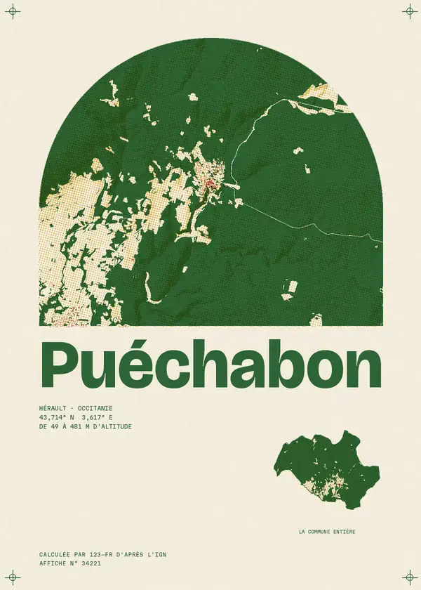 Affiche de Puéchabon, calculée par 123-fr d'après l'IGN