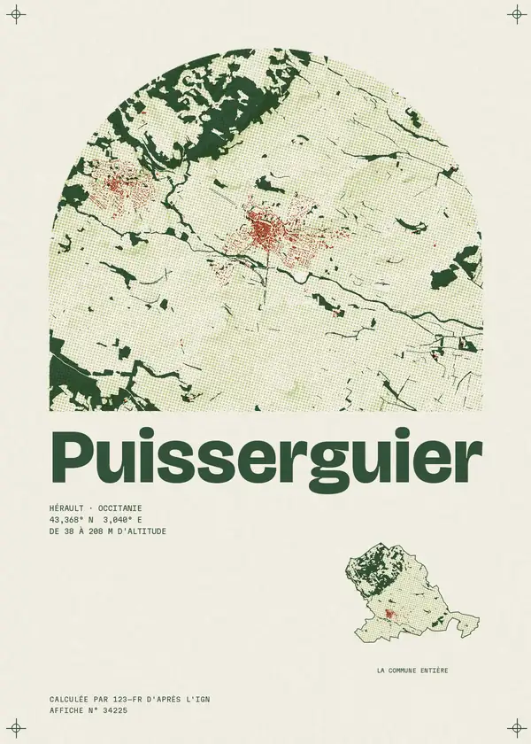 Affiche de Puisserguier, calculée par 123-fr d'après l'IGN