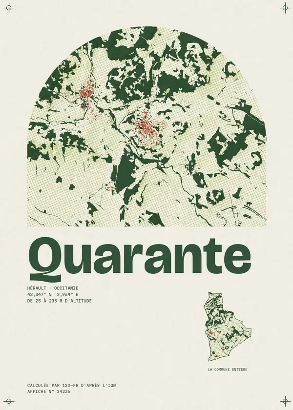 Affiche de Quarante, calculée par 123-fr d'après l'IGN