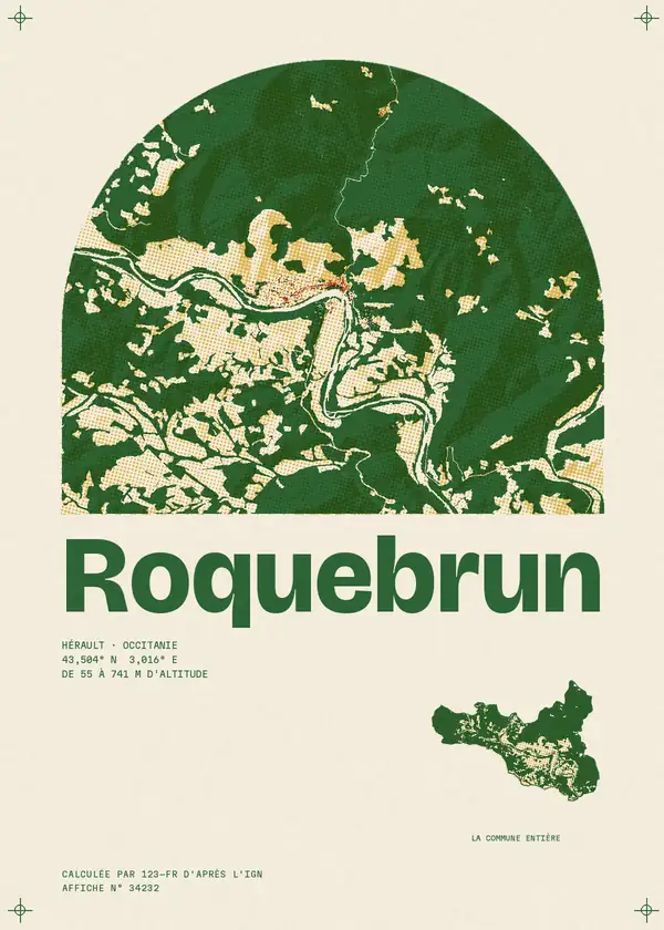 Affiche de Roquebrun, calculée par 123-fr d'après l'IGN