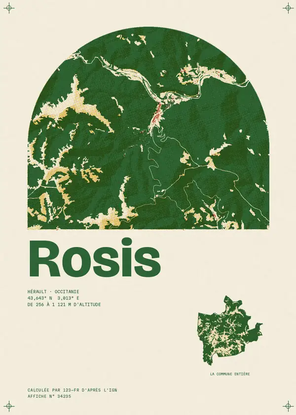 Affiche de Rosis, calculée par 123-fr d'après l'IGN