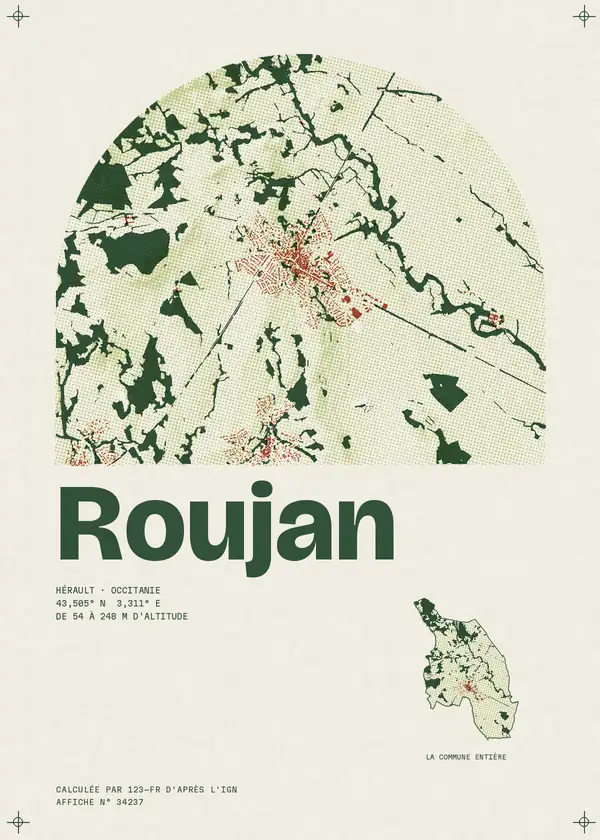 Affiche de Roujan, calculée par 123-fr d'après l'IGN