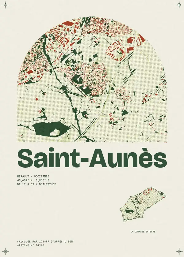 Affiche de Saint-Aunès, calculée par 123-fr d'après l'IGN