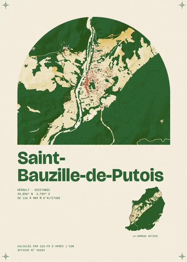 Affiche de Saint-Bauzille-de-Putois, calculée par 123-fr d'après l'IGN