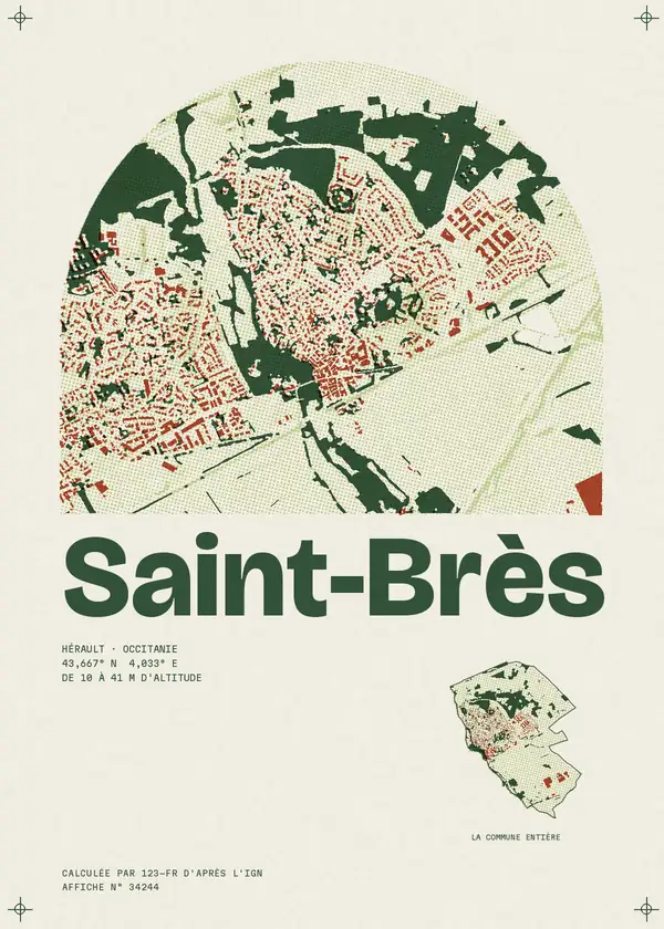 Affiche de Saint-Brès, calculée par 123-fr d'après l'IGN