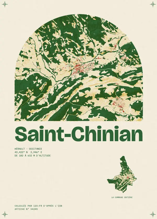 Affiche de Saint-Chinian, calculée par 123-fr d'après l'IGN