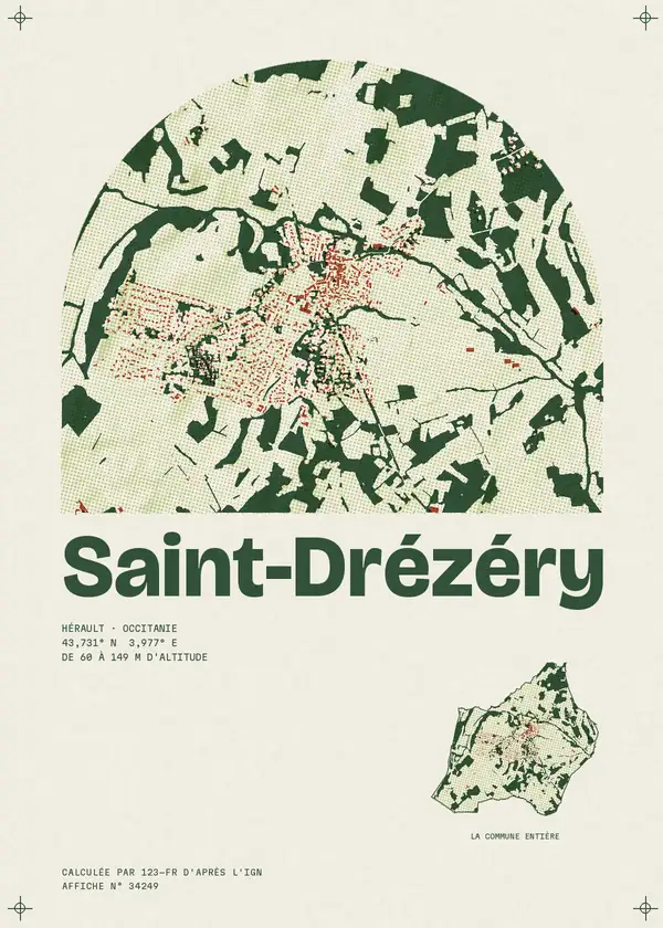 Affiche de Saint-Drézéry, calculée par 123-fr d'après l'IGN