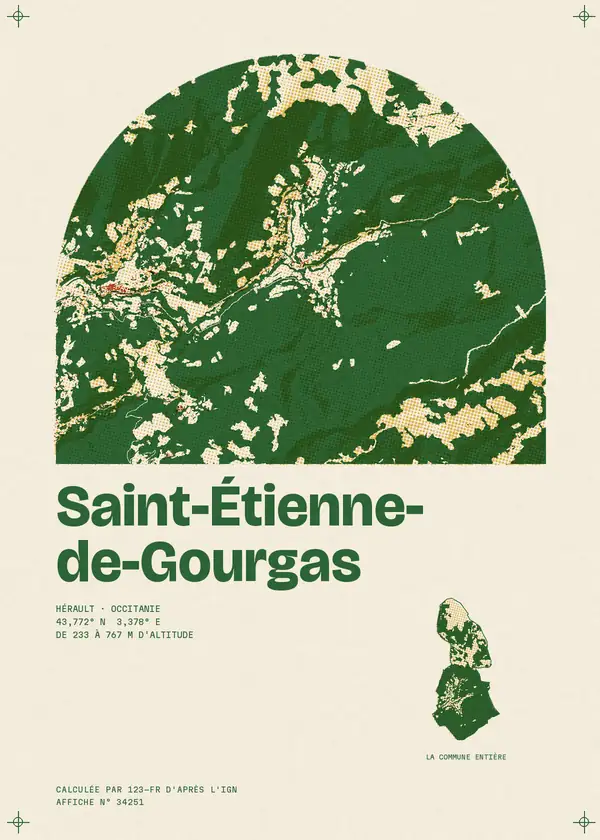 Affiche de Saint-Étienne-de-Gourgas, calculée par 123-fr d'après l'IGN
