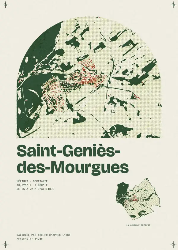 Affiche de Saint-Geniès-des-Mourgues, calculée d'après l'IGN