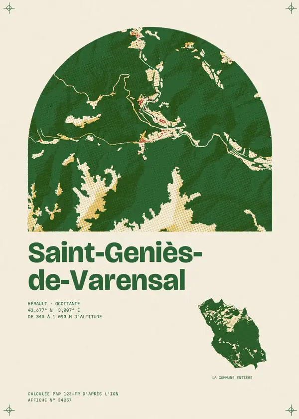 Affiche de Saint-Geniès-de-Varensal, calculée par 123-fr d'après l'IGN