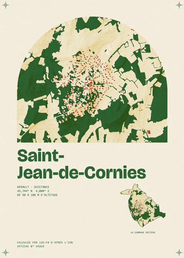 Affiche de Saint-Jean-de-Cornies, calculée par 123-fr d'après l'IGN