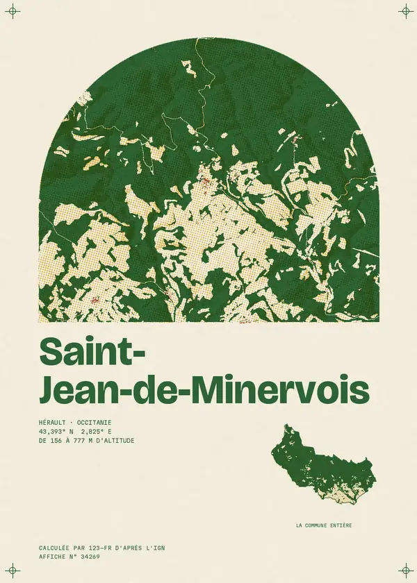 Affiche de Saint-Jean-de-Minervois, calculée par 123-fr d'après l'IGN