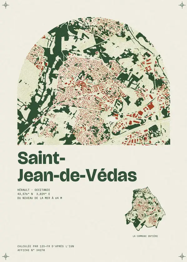 Affiche de Saint-Jean-de-Védas, calculée par 123-fr d'après l'IGN
