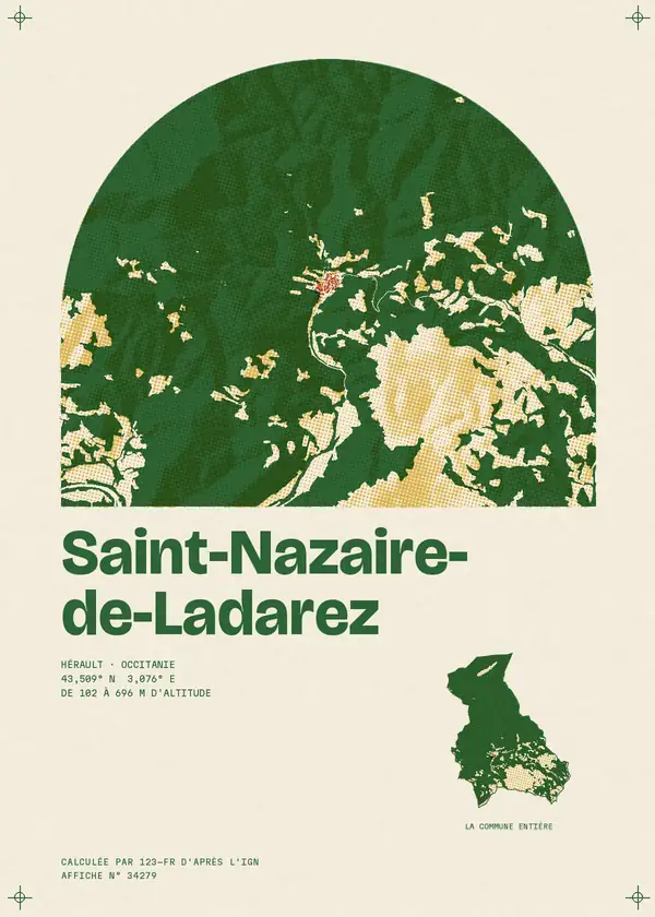 Affiche de Saint-Nazaire-de-Ladarez, calculée par 123-fr d'après l'IGN