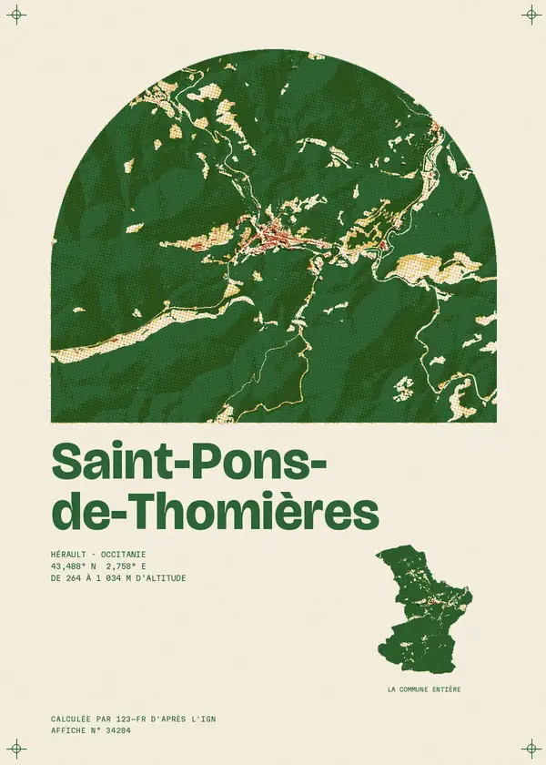 Affiche de Saint-Pons-de-Thomières, calculée par 123-fr d'après l'IGN
