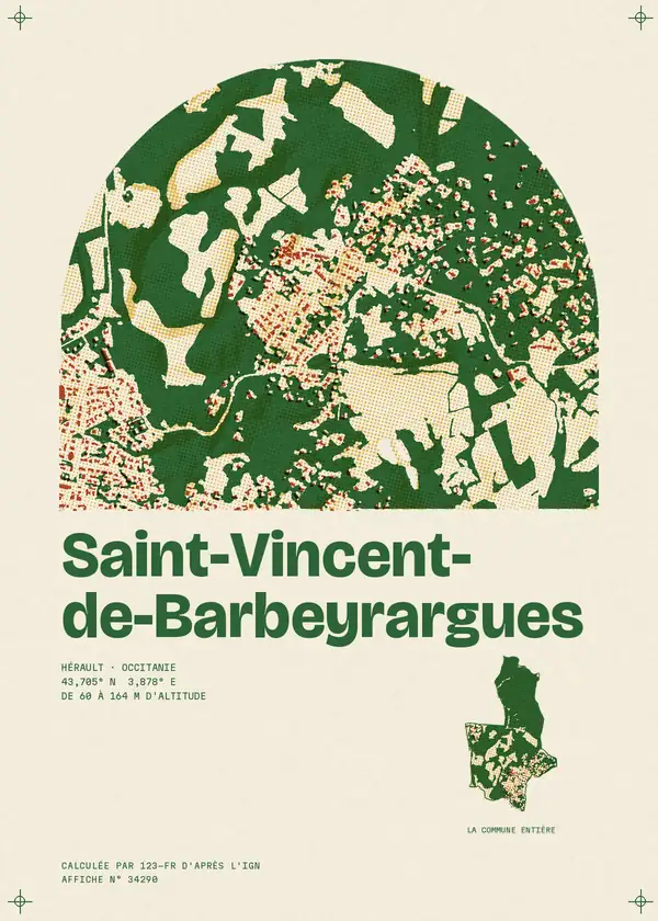 Affiche de Saint-Vincent-de-Barbeyrargues, calculée par 123-fr d'après l'IGN