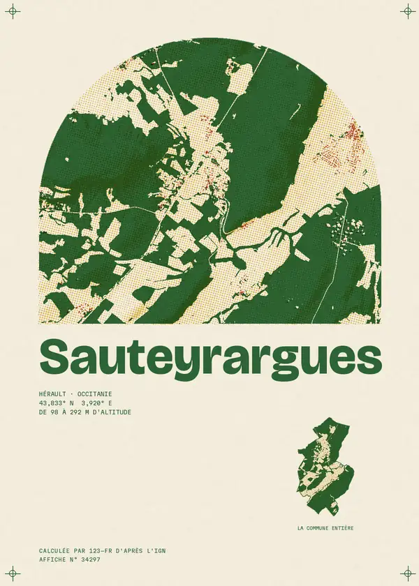 Affiche de Sauteyrargues, calculée par 123-fr d'après l'IGN