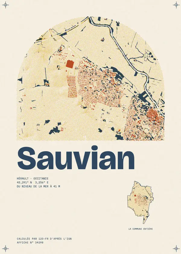 Affiche de Sauvian, calculée par 123-fr d'après l'IGN
