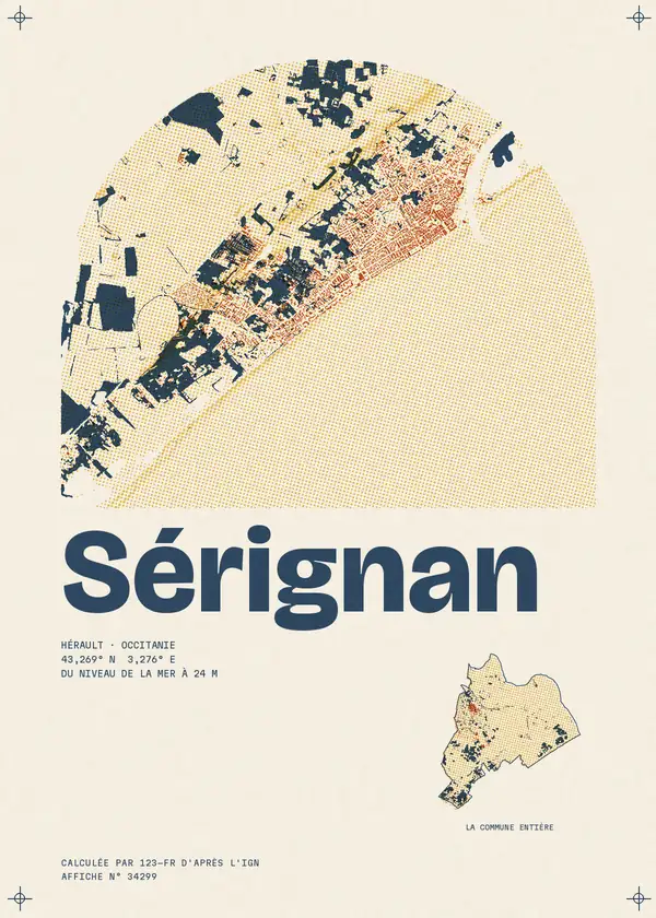 Affiche de Sérignan, calculée par 123-fr d'après l'IGN