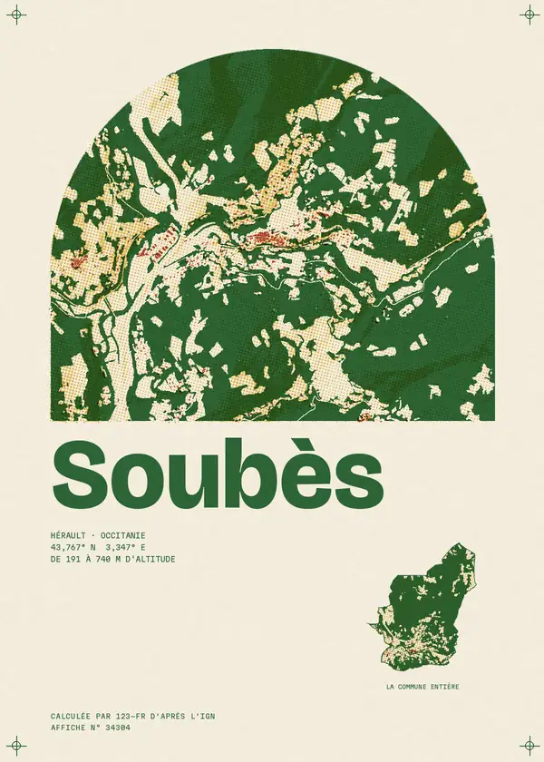 Affiche de Soubès, calculée par 123-fr d'après l'IGN