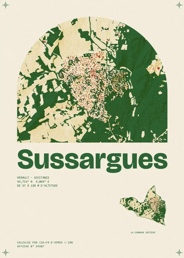 Affiche de Sussargues, calculée par 123-fr d'après l'IGN