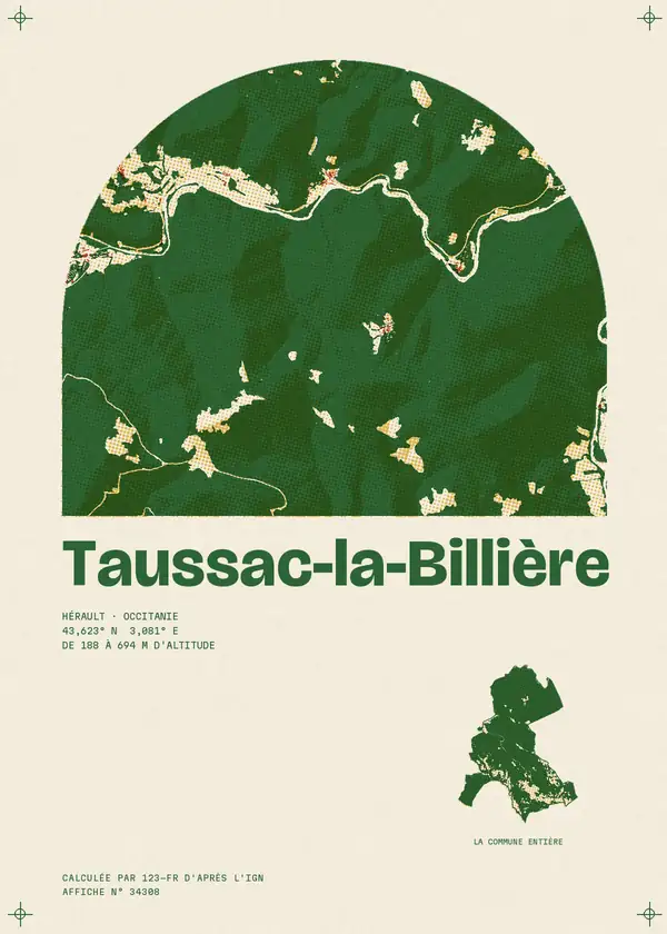 Affiche de Taussac-la-Billière, calculée par 123-fr d'après l'IGN