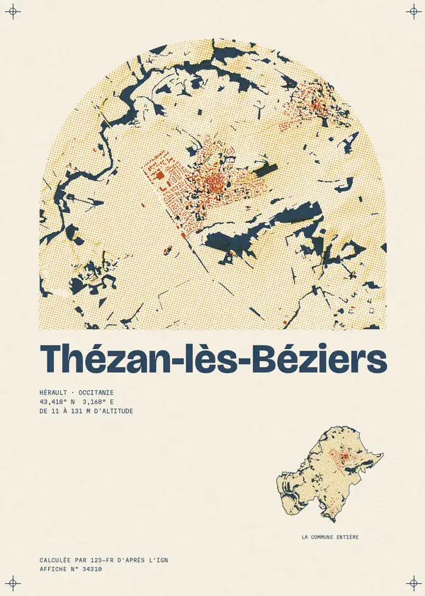 Affiche de Thézan-lès-Béziers, calculée par 123-fr d'après l'IGN