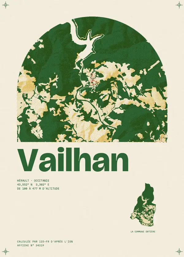 Affiche de Vailhan, calculée par 123-fr d'après l'IGN