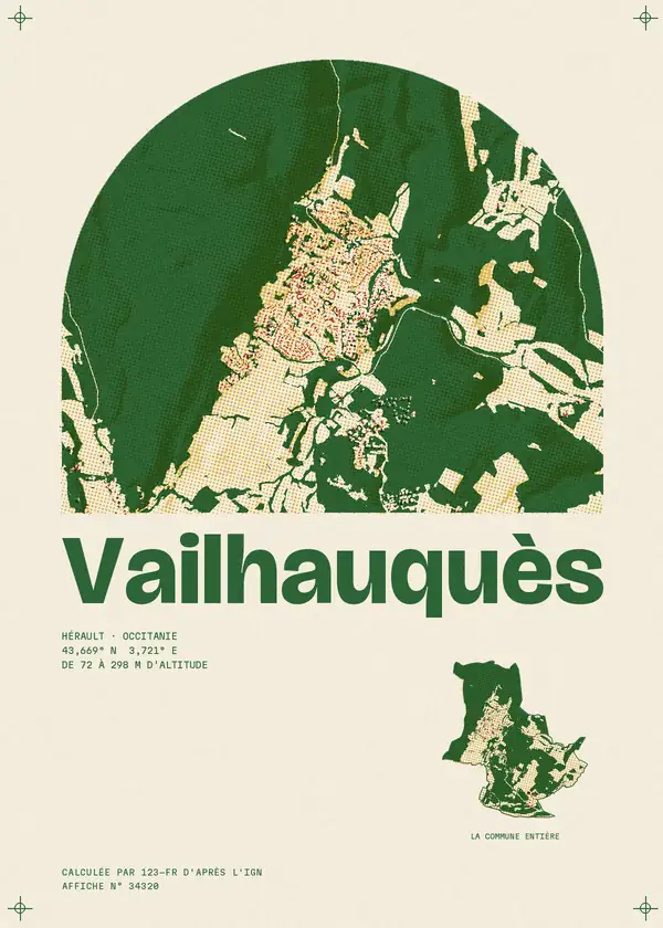 Affiche de Vailhauquès, calculée par 123-fr d'après l'IGN