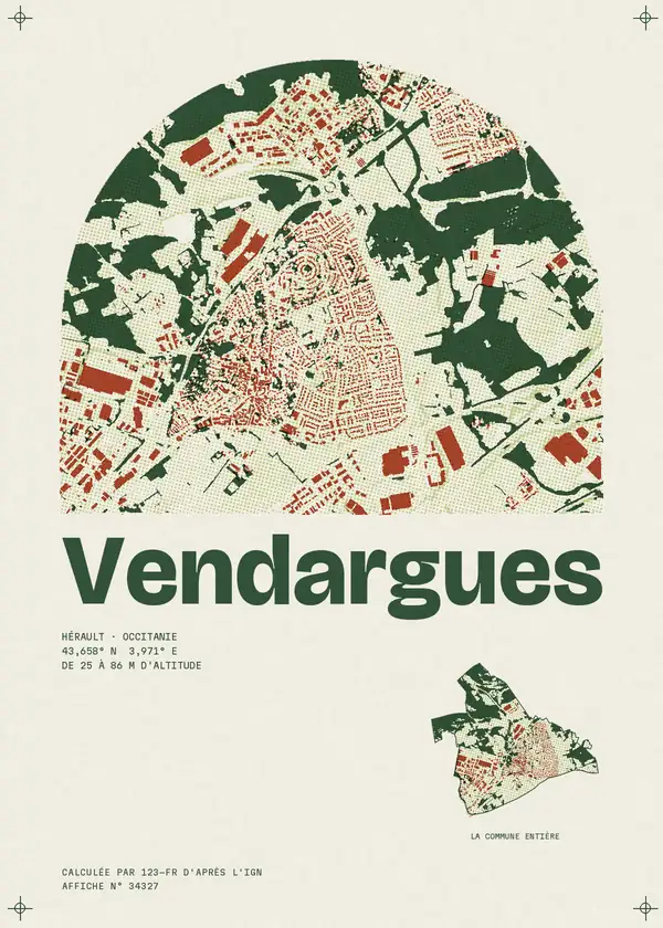 Affiche de Vendargues, calculée par 123-fr d'après l'IGN